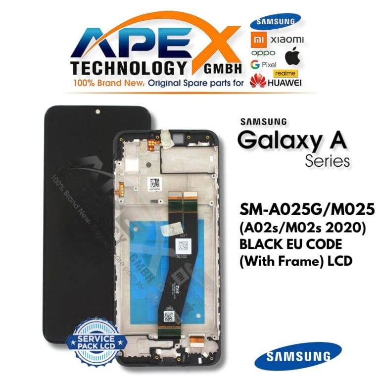 Samsung Galaxy A02s/M02s (SM-A025G/M025) LCD-Display - Schwarz Eu Code (mit Rahmen) (Service Pack) – GH81-20181A