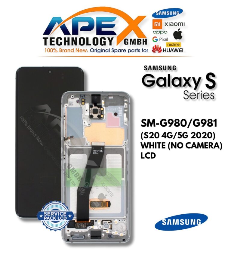 Samsung Galaxy S20 4G/5G (SM-G980/G981) LCD-Display - Weiß (ohne Kamera) (Service Pack) – GH82-31432B