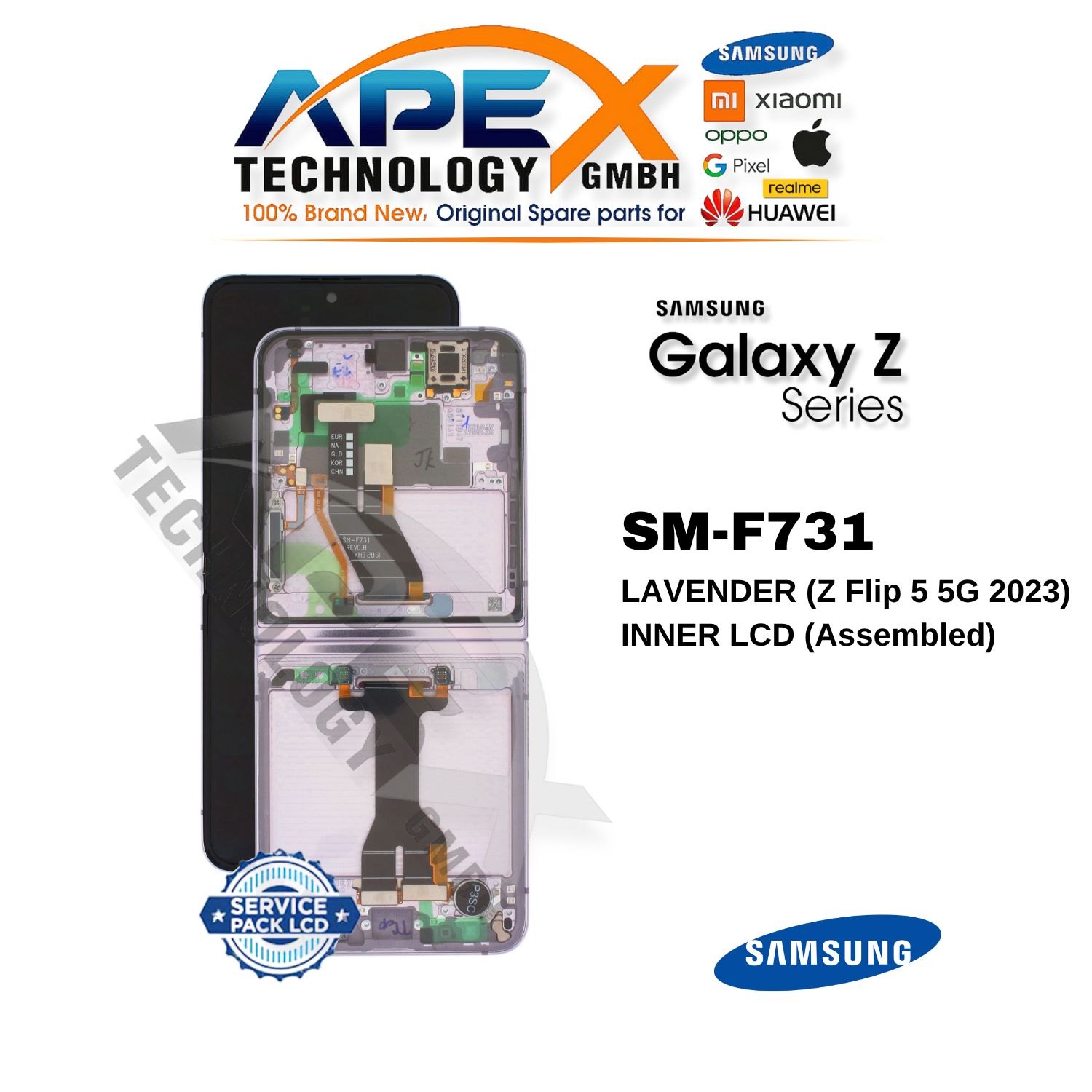 Samsung Galaxy Z Flip 5 5G (SM-F731) LCD-Display - Lavender innen (Montiert) – GH82-31827C Samsung Galaxy Z Flip 5 5G (SM-F731) LCD-Display - Lavender innen (Montiert) – GH82-31827C