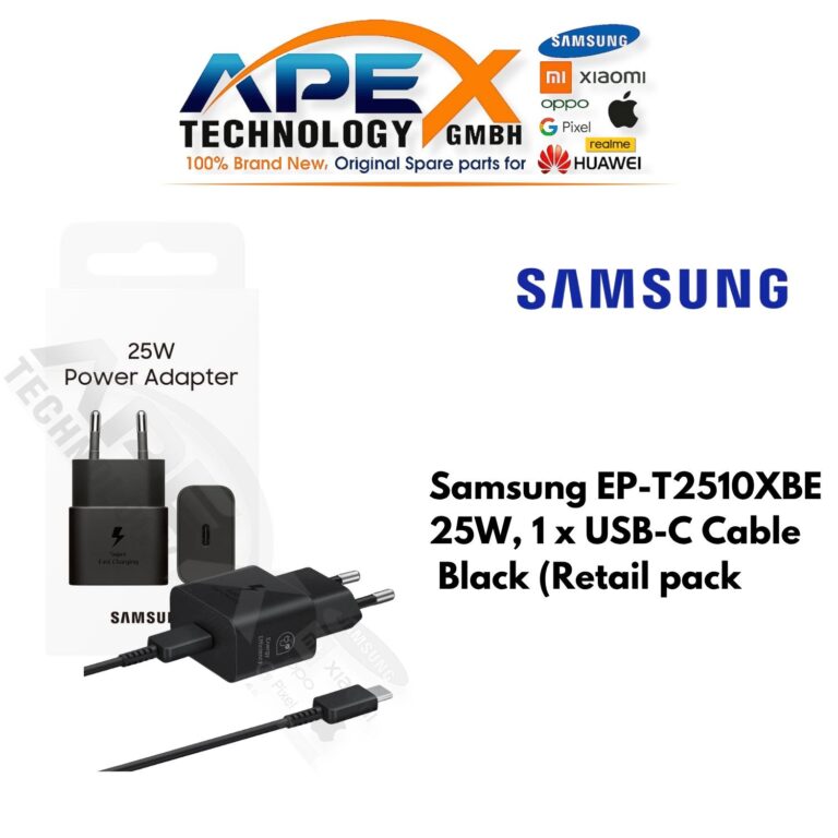 Wall Charger Samsung EP-T2510XBE, 25W, 1 x USB-C Cable Black (Retail pack) – EP-T2510XBEGEU